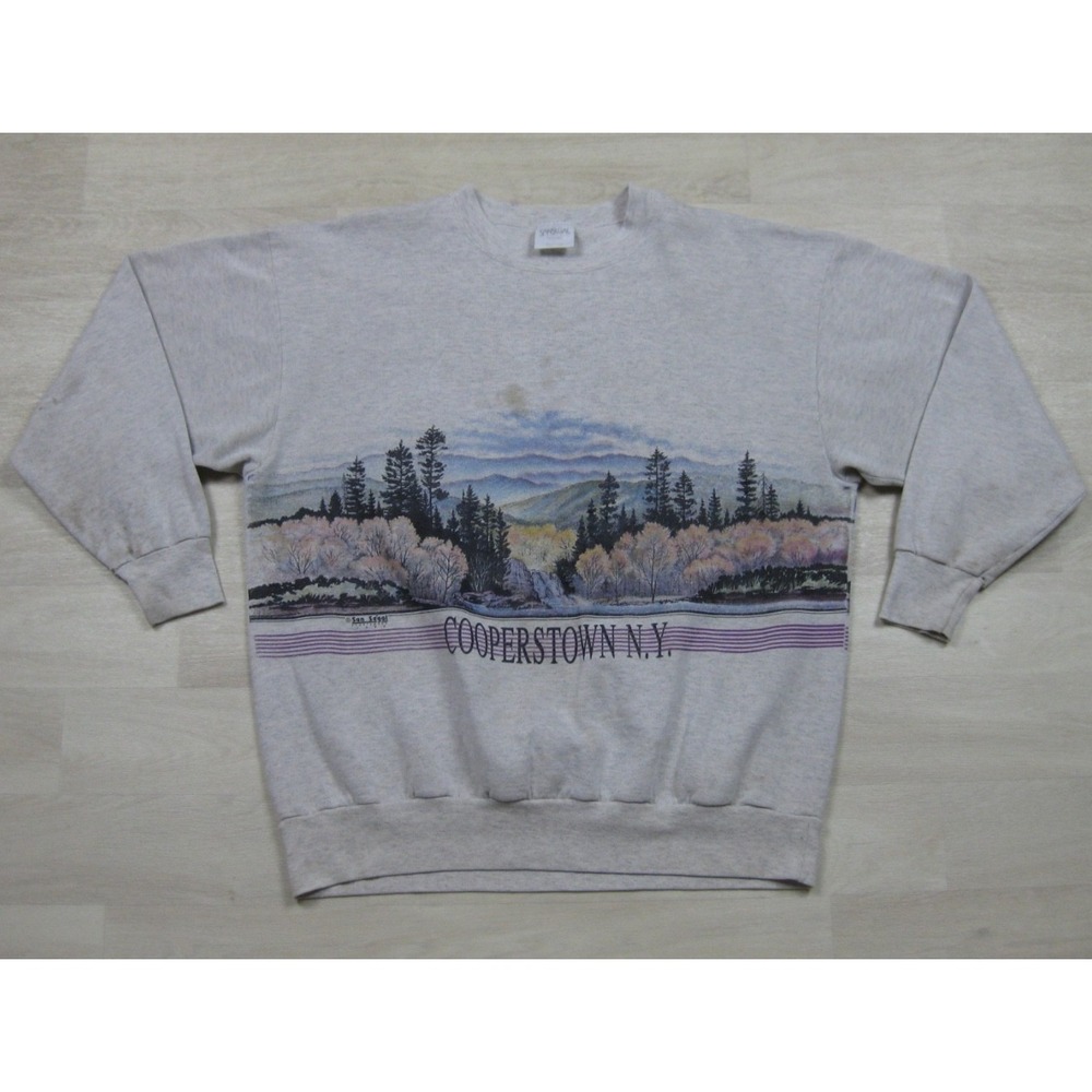 Vintage 90s Cooperstown NY‎ Crewneck Sweatshirt (XL) AOP Wraparound San Segal